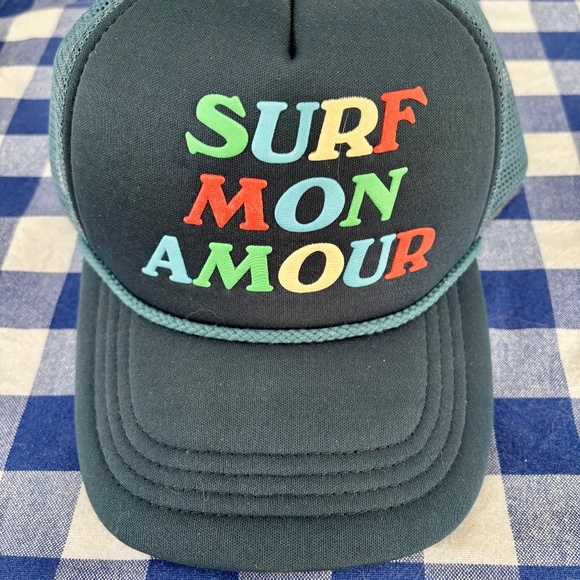 Anthropologie CELANDINE SEASIDE TRUCKER HAT "SURF MON AMOUR" - Picture 1 of 5